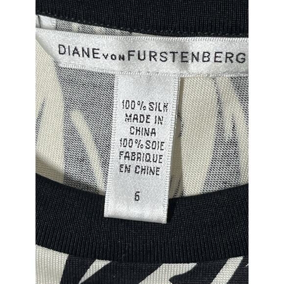 Diane Von Furstenberg Silk Knit Sheath Dress 6 Black White Palms - Runs SMALL - Picture 11 of 14